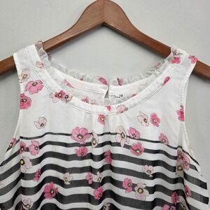 ELLE Womens Sleeveless Floral Stripe Tank Top Size L Flowy